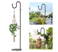 188cm Shepherds Hook Stand: Hanging Wind Chimes, Bird Feeders, Plants | Adjustable, Heavy Duty Base, Free Standing Pole Holder for Indoor & Outdoor, Holds Up to 20 LBS