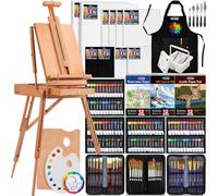 188Pcs Professional All-in-One Art Painting Kit with Beechwood French Easel, 96 Acrylic, Watercolor & Oil Paint Set, Complete Art Supplies Painting Set for Adults, Artists, Beginners