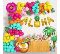 188Pcs Tropical Balloon Arch Kit, Hawaiian Party Decorations with Hot Pink Blue Green Latex Balloons ALOHA Pineapple Coconut Palm Leaves Garland for Birthday Summer Beach Party Decoration Supplies