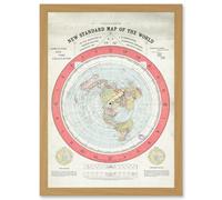 1892 World Time Calculator Flat Earth Map Gleason A4 Artwork Framed Wall Art Print Artery8 Light Oak One Size