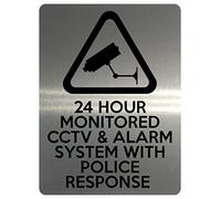 1897 24 HOUR MONITORED CCTV & ALARM SYSTEM Safety Metal Aluminium Plaque Sign (23x15cm, Brushed Silver)