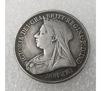 1897 Queen Victoria British Crown Coin Replica, Silver Tone | Commemorative Copy, Royal Coat of Arms, Approx. 38mm Diameter, Collector's Item, Vintage Finish