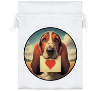 18cm 'Basset Hound Love Note' Satin Drawstring Bag/Pouch (SB00116154)