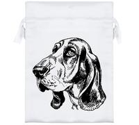 18cm 'Basset Hound Portrait' Satin Drawstring Bag/Pouch (SB00123698)
