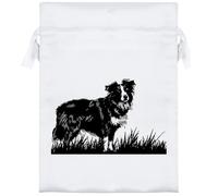 18cm 'Border Collie Dog on Grass' Satin Drawstring Bag/Pouch (SB00117238)
