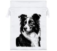 18cm 'Border Collie Portrait' Satin Drawstring Bag/Pouch (SB00117758)