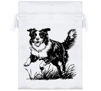 18cm ' Border Collie Running on Grass' Satin Drawstring Bag/Pouch (SB00114718)