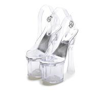 18CM Chunky Heel Sandals for Women - Wedding Guest Bridal Party Shoes | Plus Size Unisex High Heels for Club Performers,Clear,3 UK