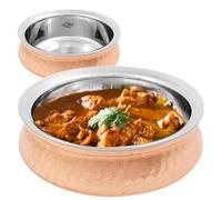 18cm Copper Base Stainless Steel - Handi Serving Dish, Authentic Asian, Indian Wok, Curry Plate, Balti, Soups, Noodles | Suitable for Home, Kitchen, Restaraunts & Takeaways, Traditional