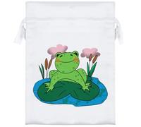 18cm 'Frog On A Lily Pad' Satin Drawstring Bag/Pouch (SB00115134)