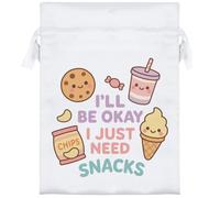 18cm 'I'll Be Okay. I Just Need Snacks' Satin Drawstring Bag/Pouch (SB00120402)