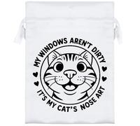 18cm 'My Windows Aren't Dirty It's My Cats Nose Art' Satin Drawstring Bag/Pouch (SB00123546)