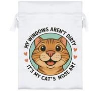 18cm 'My Windows Aren't Dirty It's My Cats Nose Art' Satin Drawstring Bag/Pouch (SB00123550)