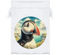 18cm 'Puffin Bird Portrait' Satin Drawstring Bag/Pouch (SB00123554)