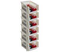 18cm Stackable Storage Baskets Set | Cream Plastic Storage Organiser for Kitchen, Pantry, Bathroom & Office | Modular Clip Design | Space-Saving Stacking Baskets for Fruits, Veg & Household Use (6)
