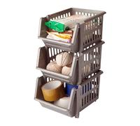 18cm Stacking Baskets Storage Veg Rack Set of 3 Silver