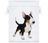 18cm 'White & Black Brindle Bull Terrier Dog' Satin Drawstring Bag/Pouch (SB00117778)