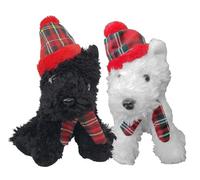 18cm White & Black West Highland Terrier Scottie Dog Tartan Hat & Scarf Cuddly Soft Toy Burns Night Gift