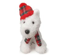 18cm White West Highland Terrier Scottie Dog Tartan Hat & Scarf Robert Robbie Burns Night Soft Toy