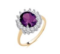 18ct Gold Amethyst Cluster Ring on 925 Solid Sterling Silver Sizes J-V (M)