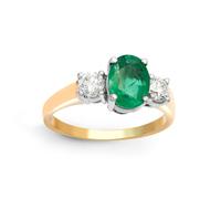 18ct Gold Diamond Green Emerald Trilogy Engagement Ring 8mm - 18R569 Jewelco London Gold H