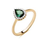 18ct Gold Emerald Pear Ring, Solid Sterling Silver 925, Zircon Accents, Sizes K-L, Gold (M)