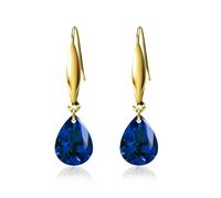 18ct Gold Pear Blue Sapphire Dangle Earrings for Women,Teardrop Birthstone Gemstone Earring(Total 3 Carat 6MM*9MM*2) Anniversary Birthday Mother's Day Jewelry for Mom Her-September