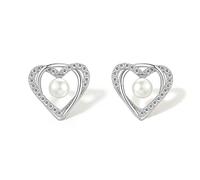 18CT Gold Pearl Earrings S925 Zircon Crystal Freshwater Pearl Stud Earrings Natural White Pearl Studs Small Large 4.5-10mm Drop Pearl Earrings Jewellery for Women Bridal Wife Mom Wedding Birthday