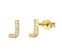 18ct gold plated CZ initial stud earrings J letter earrings