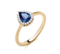 18ct Gold Sapphire Pear Ring, Solid Sterling Silver 925, Zircon Accents, Sizes K-S (L)