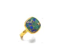 18ct Gold Vermeil Lapis Lazuli Gemstone Crystal Half Moon Ring Harfi Gold One Size