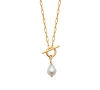 18ct Gold Vermeil Pearl T-Bar Necklace - June Birthstone Harfi Gold 18 inches