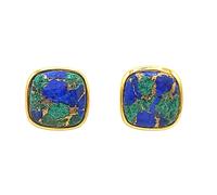 18ct Gold Vermeil Plated Azurite And Malachite Gemstone Stud Earrings Harfi Gold One Size
