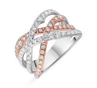 18ct Rose and White Gold Diamond Crossover Band Ring - TITLE White Gold FEU-2386