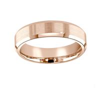 18ct Rose Gold 6mm Flat Top Matt Double Bevelled Edge Wedding Ring - Ring Size Q