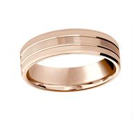 18ct Rose Gold 6mm Pattern V Cut Bevelled Edge Wedding Ring - Ring Size P