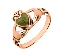 18ct Rose Gold Connemara Green Marble Claddagh Set Ring HER-4330