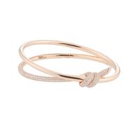 18ct Rose Gold Tiffany Knot Double Row Diamond Hinged Bangle - Size 5.5