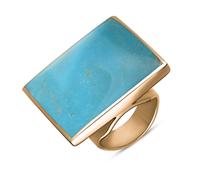 18ct Rose Gold Turquoise Hallmark Large Square Ring - Gold FHM-277