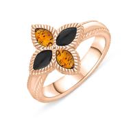 18ct Rose Gold Whitby Jet And Amber Eden Marquise Flower Ring - M