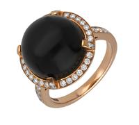 18ct Rose Gold Whitby Jet Diamond Round Dress Ring D D - M