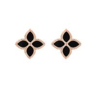 18ct Rose Gold Whitby Jet Eden Marquise Flower Stud Earrings - Gold EDN-239