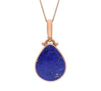 18ct Rose Gold Whitby Jet Lapis Lazuli Double Sided Pear Fob Necklace - Rose Gold