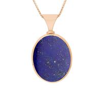 18ct Rose Gold Whitby Jet Lapis Lazuli Hallmark Double Sided Oval Necklace - Gold FBS-2359