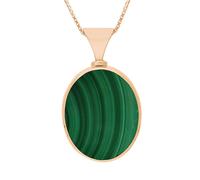 18ct Rose Gold Whitby Jet Malachite Hallmark Double Sided Oval Necklace - Gold FBS-2358