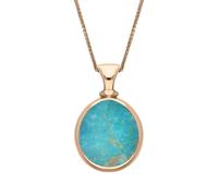 18ct Rose Gold Whitby Jet Turquoise Small Double Sided Pear Fob Necklace FBS-151
