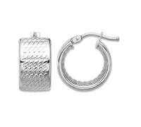 18ct Solid White Gold Polished and Textured 8.2x14mm Round Hoop Earrings 14x14mm Wide 8mm Thick-Hoop Earring for Women