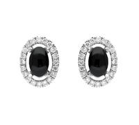 18ct White Gold 0.23ct Diamond Whitby Jet Oval Stud Earrings DMD-303