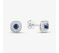 18ct White Gold 0.33ct Sapphire & 0.15ct Brilliant Cut Diamond Halo Stud Earrings 29467