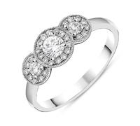 18ct White Gold 0.45ct Diamond Trilogy Halo Ring FEU-1389